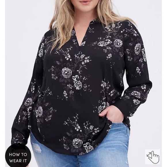 Torrid BLOUSE - GEORGETTE FLORAL BLACK - Picture 1 of 1